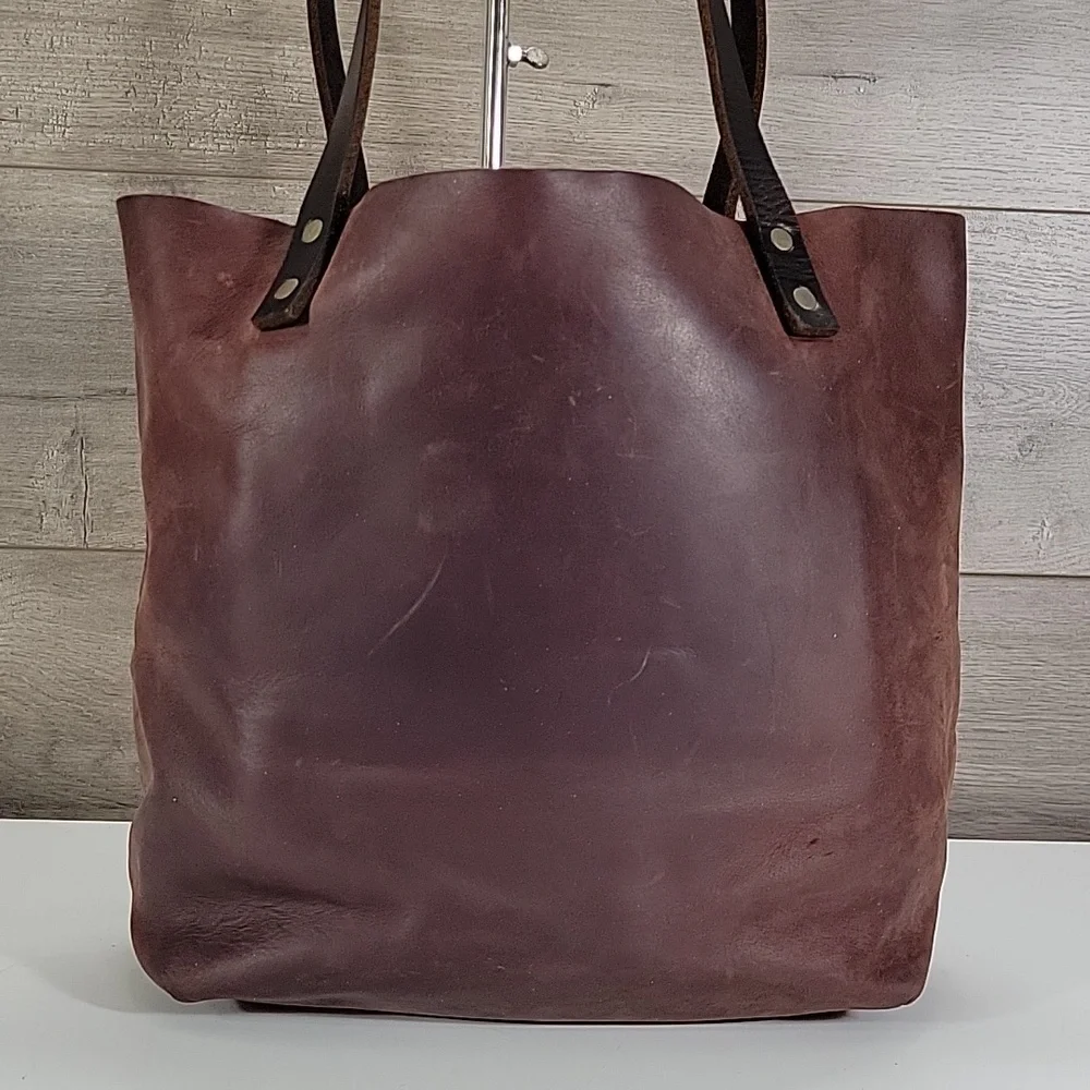 Portland Leather Goods Thick Leather Tote Bag in Burgundy